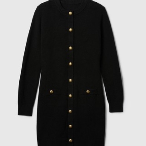 GAP Black Mini Sweater Dress with Gold Buttons - Picture 4 of 8